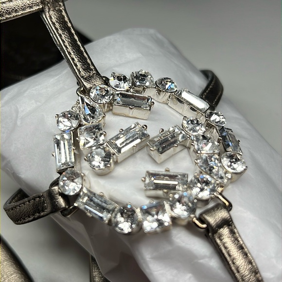 Gucci Gold Metallic Leather Crystal Embellished Thong Flat Sandals US 8.5 EU37.5 - Picture 5 of 16